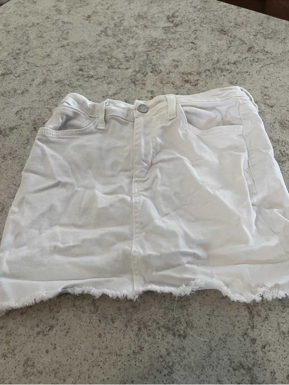 O2 Denim Women’s White Denim Distressed Mini Skirt Size Small